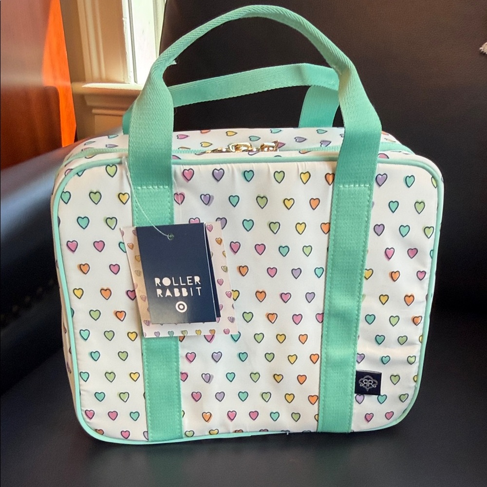 Roller Rabbit Mint Heart Print Cosmetic Case